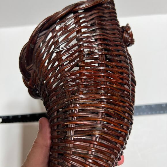 wicker rattan cornucopia wall pocket hang basket horn of plenty rustic woven - Picture 11 of 16